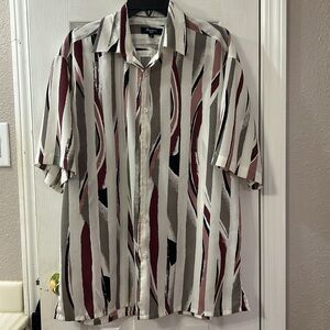 Bassiri dress shirt, short sleeves, medium, Burgundy/Gray/White